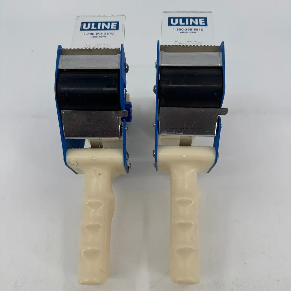 Lot of 2 Uline 2 Inch Industrial Side Loading Tape Dispensers Blue Cream H-150